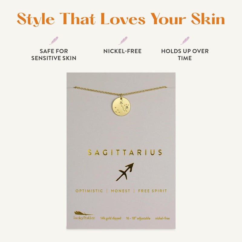 Lucky Feather Zodiac necklaces for women | Sagittarius 14K Gold-Plated Astrology Pendant for Girls | Horoscope Sign Zodiac gift | Great Christmas Stocking Stuffer | Trendy Birthday Jewelry Gift | 16â€ - 18â€ - Image 2